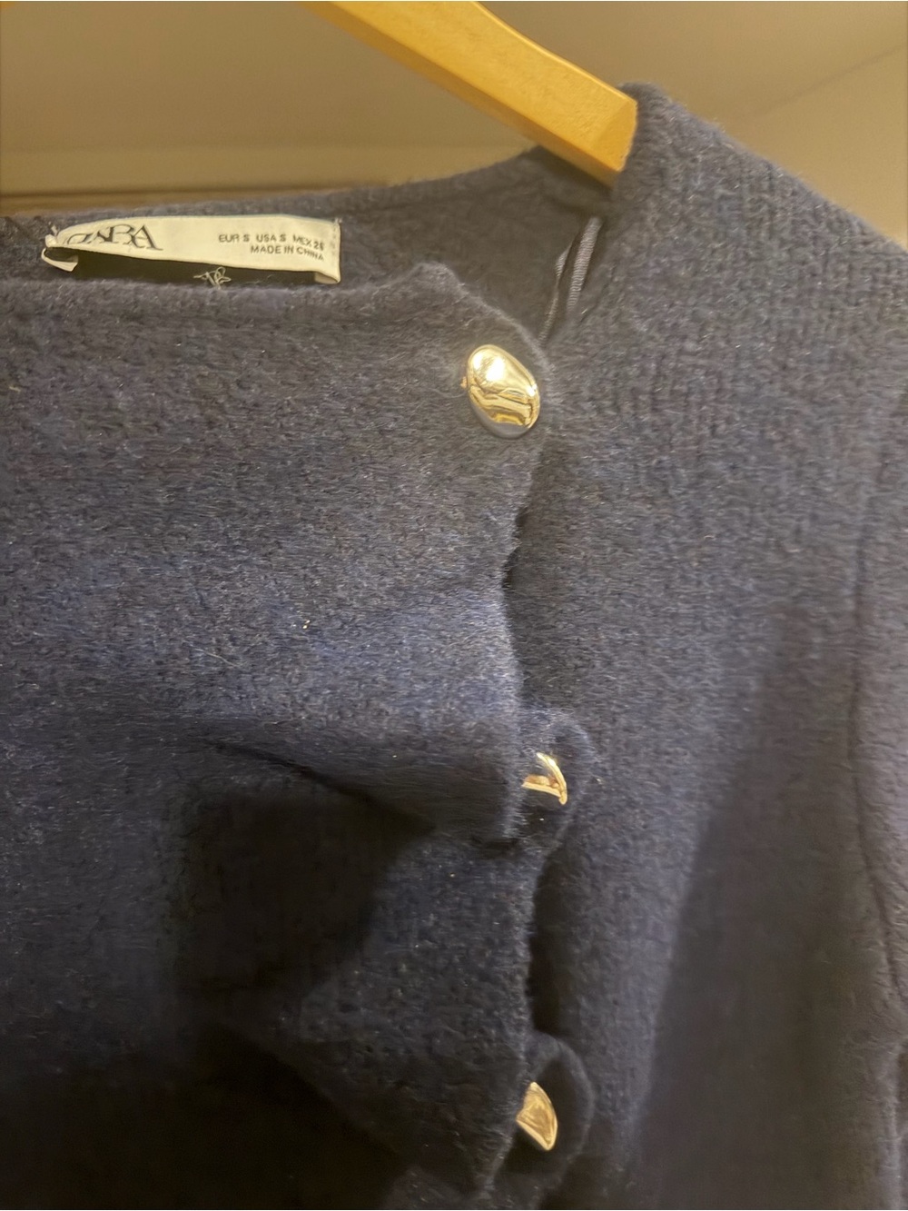 Zara Navy Ruffle-Front Button Cardigan - Picture 2 of 6